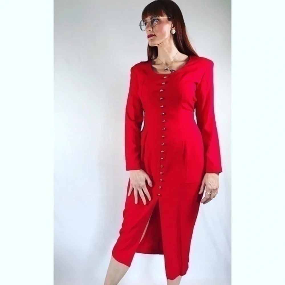 Vintage Nina Piccalino Red Midi Pencil Dress - Picture 6 of 14